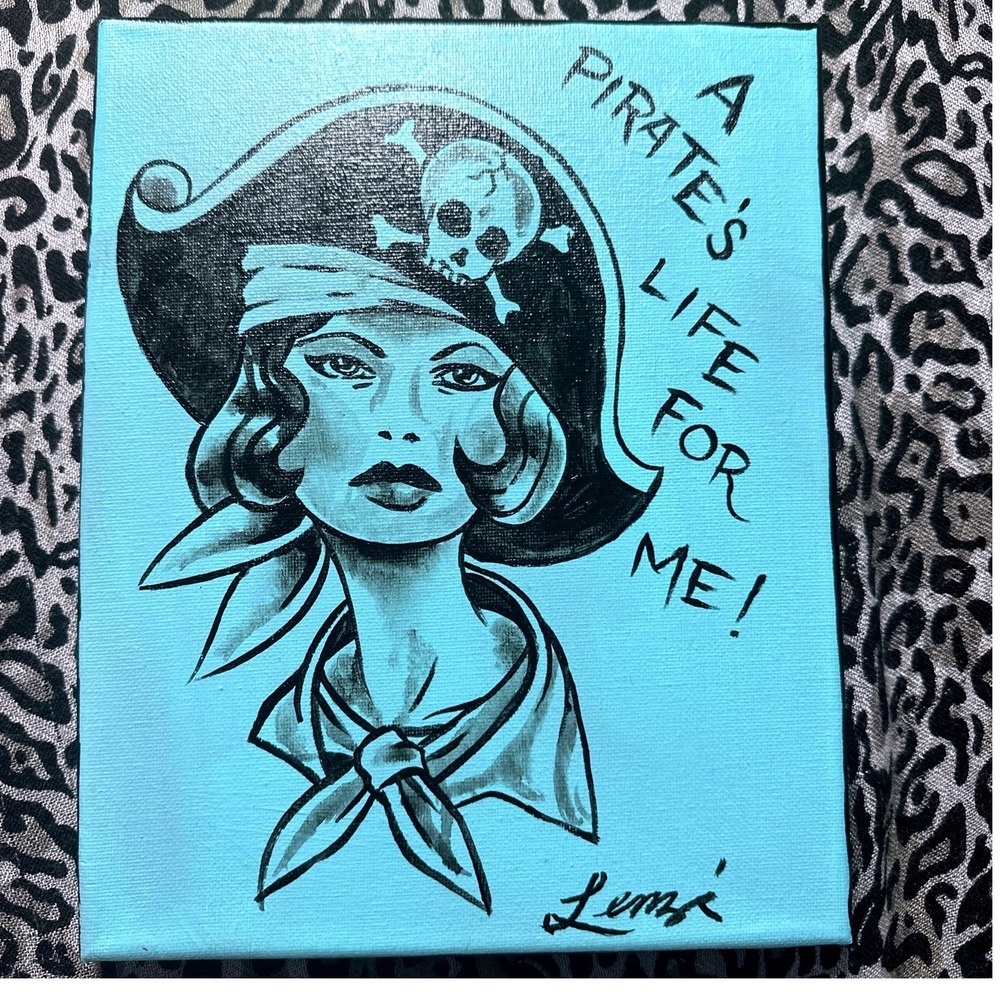 Chad Lenzi Signed Pirate Girl Original Painting A Pirates Life For Me 8x10